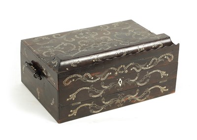 Lot 186 - AN UNUSUAL MID 19TH CENTURY MONGHYR ANGLO INDIAN HARDWOOD AND IVORY MARQUETRY INLAID WRITING BOX