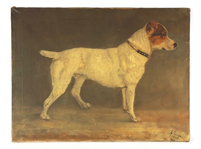 Lot 885 - A LATE 19TH CENTURY OIL ON CANVAS STANDING PORTRAIT OF A JACK RUSSEL