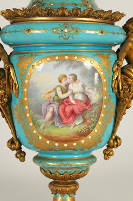 Lot 74 - A PAIR OF 19TH CENTURY FRENCH SEVRES STYLE ORMOLU MOUNTED VASES AND COVERS