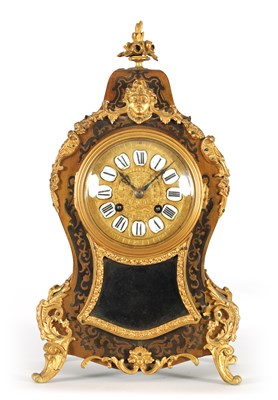 Lot 1025 - A LATE 19TH CENTURY FRENCH EBONISED AND BOULLWORK MANTEL CLOCK