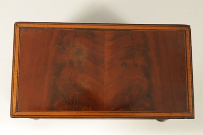 Lot 593 - A GEORGE III SATINWOOD STRUNG AND EBONY LINED FIGURED MAHOGANY TEA CADDY