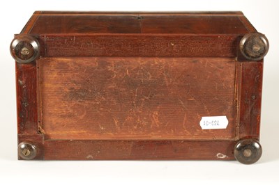 Lot 593 - A GEORGE III SATINWOOD STRUNG AND EBONY LINED FIGURED MAHOGANY TEA CADDY