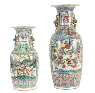 Lot 107 - TWO LATE 19TH CENTURY CHINESE FAMILLE ROSE PORCELAIN VASES