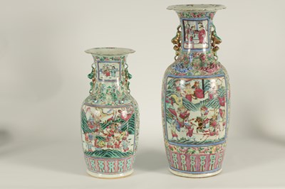 Lot 107 - TWO LATE 19TH CENTURY CHINESE FAMILLE ROSE PORCELAIN VASES