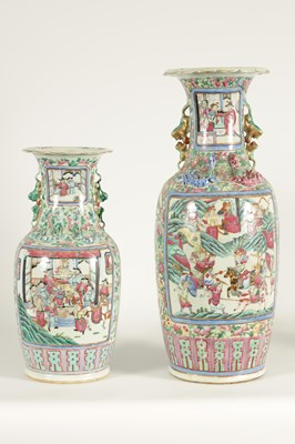 Lot 107 - TWO LATE 19TH CENTURY CHINESE FAMILLE ROSE PORCELAIN VASES