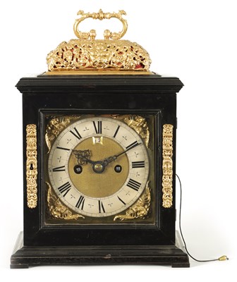 Lot 929 - EDMUND APPLY, AT CHARING CROSS. A WILLIAM AND MARY EBONY VENEERED GILT BRASS MOUNTED BASKET TOP BRACKET CLOCK