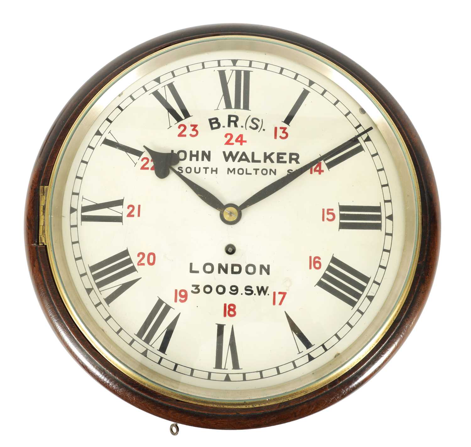 Lot 1008 - JOHN WALKER, 1 SOUTH MOLTON ST. LONDON. A LATE 19TH CENTURY FUSEE RAILWAY STATION CLOCK