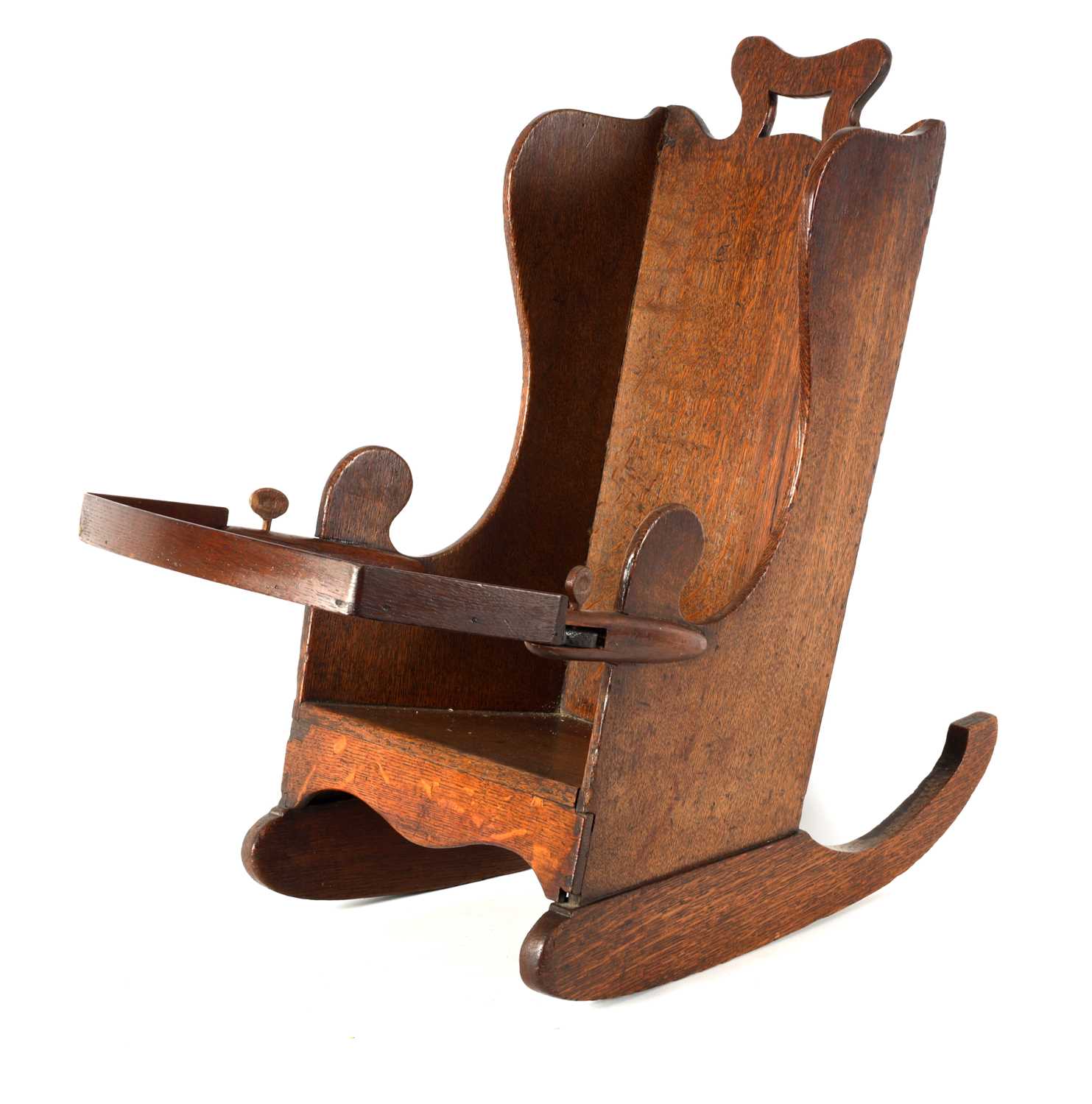 Lot 1116 - AN 18TH CENTURY OAK CHILD'S ROCKING CHAIR