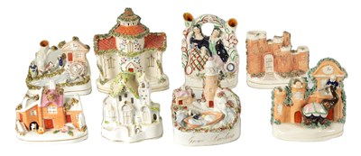 Lot 39 - A COLLECTION OF EIGHT 19TH CENTURY STAFFORDSHIRE COTTAGES AND FIGURE GROUPS