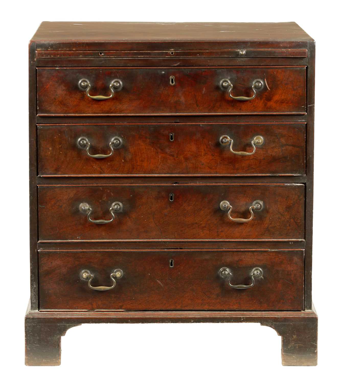 Lot 1143 - A GOOD GEORGE III MAHOGANY CADDY TOP CHEST OF DRAWERS OF SUPERB COLOUR AND PATINATION