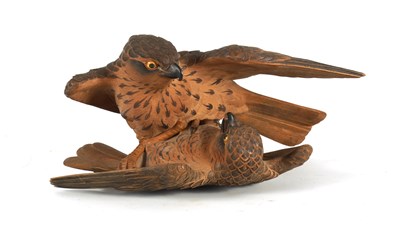 Lot 204 - A FINE JAPANESE MEIJI PERIOD CARVED WOOD BIRD FIGURE GROUP