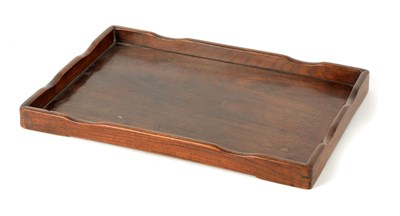 Lot 113 - A 19TH CENTURY CHINESE FIGURED PATINATED HARDWOOD TRAY