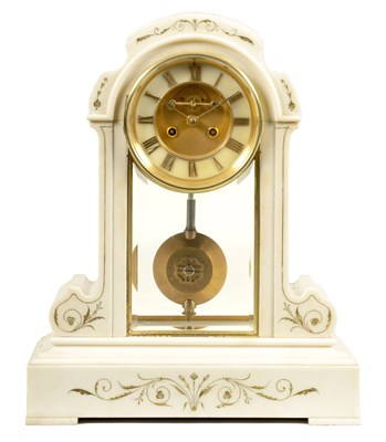 Lot 1117 - A LATE 19TH CENTURY FRENCH WHITE MARBLE MANTEL CLOCK