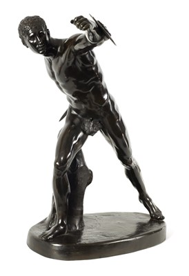 Lot 660 - AN IMPRESSIVE LARGE 19TH CENTURY PATINATED BRONZE SCULPTURE DEPICTING A BORGHESE GLADIATOR