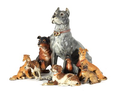 Lot 783 - A FINE AND RARE LATE 19TH CENTURY FRANZ BERGMAN AUSTRIAN COLD PAINTED BRONZE CANINE GROUP