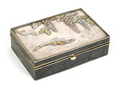 Lot 156 - A JAPANESE SILVERED METAL ENAMELLED BOX