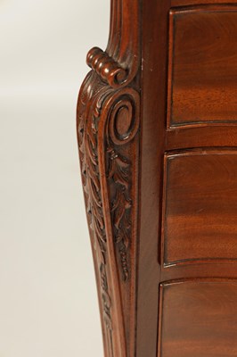 Lot 1130 - A GEORGE III FLAME MAHOGANY SERPENTINE CHEST OF DRAWERS