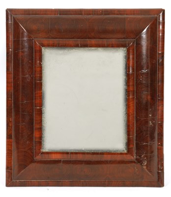 Lot 1112 - A WILLIAM AND MARY OYSTER VENEERED LABURNUM CUSHION FRAMED HANGING MIRROR