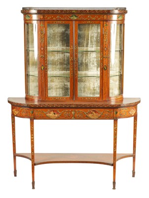 Lot 1124 - A FINE LATE 19TH CENTURY PAINTED SATINWOOD SHERATON REVIVAL DISPLAY CABINET