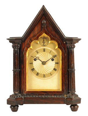 Lot 978 - VINER & CO. LONDON. A 19TH CENTURY ROSEWOOD CASED GOTHIC REVIVAL DOUBLE FUSEE MANTEL CLOCK OF SMALL SIZE