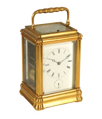 Lot 959 - A LATE 19TH CENTURY FRENCH GILT BRASS GORGE- CASED REPEATING CARRIAGE CLOCK