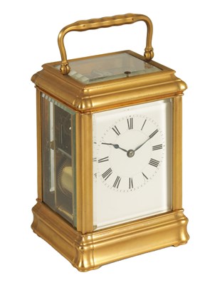 Lot 1150 - A LATE 19TH CENTURY FRENCH GILT BRASS GORGE-CASED REPEATING CARRIAGE CLOCK