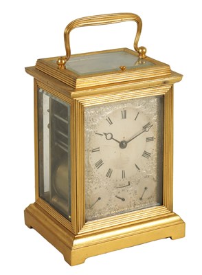 Lot 990 - AUBERT ET KLAFTENBERGER, GENEVE. AN UNUSUAL 19TH CENTURY GRAND SONNERIE SWISS REPEATING CARRIAGE CLOCK WITH DATE AND ALARM DIALS