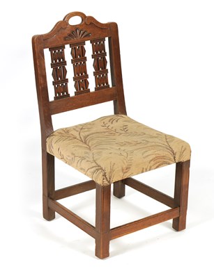 Lot 1085 - AN UNUSUAL GEORGE III OAK SIDE CHAIR OF SMALL SIZE