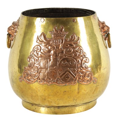 Lot 505 - A 19TH CENTURY REGENCY STYLE BRASS AND COPPER LOG BIN