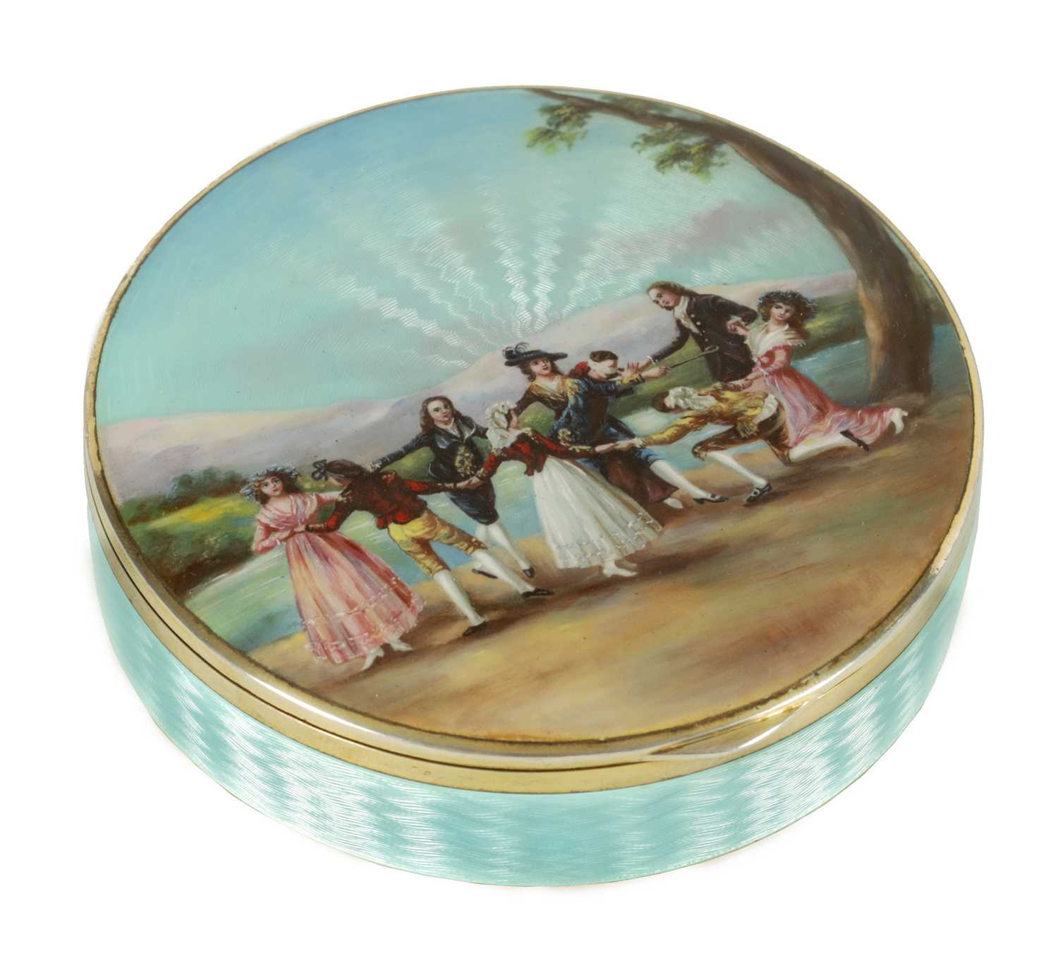 Lot 288 - AN EARLY 20TH CENTURY LARGE CONTINENTAL SILVER GILT AND GUILLOCHE ENAMEL PILL BOX