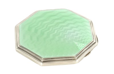 Lot 306 - AN ART DECO OCTAGONAL SILVER AND GUILLOCHE ENAMEL POWDER COMPACT