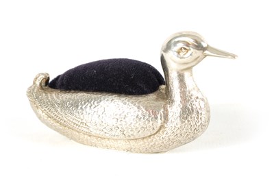 Lot 351 - A RARE EDWARD VII SILVER PIN CUSHION IN THE FORM OF A DUCK