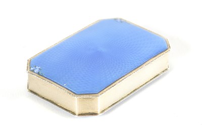 Lot 439 - A GEORGE V SILVER AND BLUE GUILLOCHE ENAMEL BOX