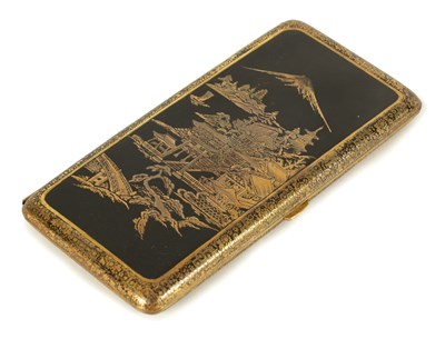 Lot 212 - A JAPANESE MEIJI PERIOD KOMAI STYLE RECTANGULAR DAMASCENED CIGARETTE CASE