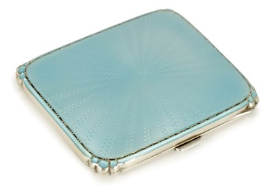 Lot 415 - A GEORGE VI SILVER AND GUILLOCHE ENAMEL LADIES CIGARETTE CASE