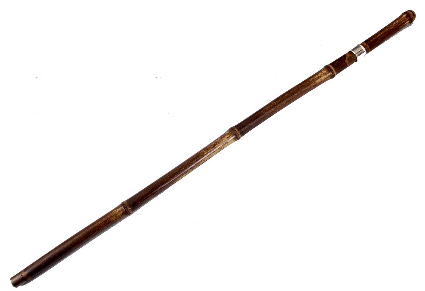 Lot 316 - A BAMBOO SWORD STICK WITH SILVER METAL COLLAR...