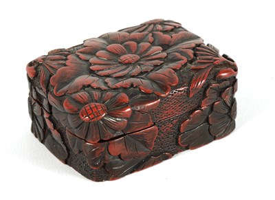 Lot 166 - A JAPANESE MEIJI PERIOD HAND CARVED LACQUER INCENSE BOX
