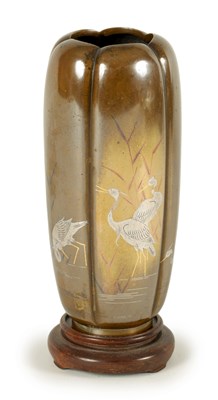 Lot 132 - A JAPANESE MEIJI PERIOD GOLD AND SILVER INLAID BRONZE VASE