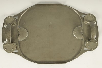 Lot 548 - A STYLISH LIBERTY TUDRIC PEWTER TWO-HANDLED OVAL TRAY