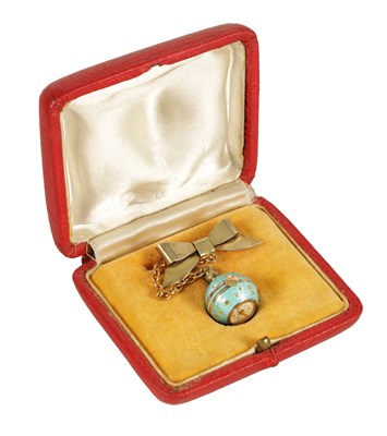 Lot 396 - AN UNUSUAL MID 20TH CENTURY SWISS SILVER AND GUILLOCHE ENAMEL BALL WATCH BROOCH