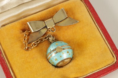 Lot 344 - AN UNUSUAL MID 20TH CENTURY SWISS SILVER AND GUILLOCHE ENAMEL BALL WATCH BROOCH