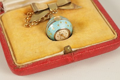 Lot 344 - AN UNUSUAL MID 20TH CENTURY SWISS SILVER AND GUILLOCHE ENAMEL BALL WATCH BROOCH