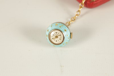 Lot 344 - AN UNUSUAL MID 20TH CENTURY SWISS SILVER AND GUILLOCHE ENAMEL BALL WATCH BROOCH