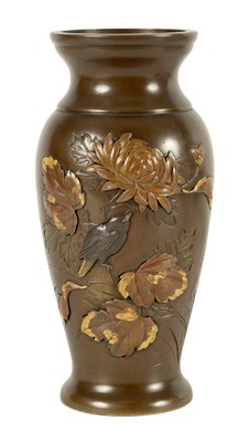 Lot 229 - A JAPANESE MEIJI PERIOD MIXED METAL BRONZE BALUSTER VASE