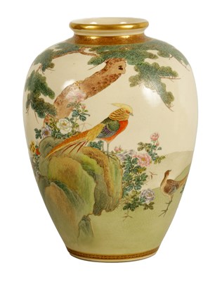 Lot 127 - A JAPANESE MEIJI PERIOD SATSUMA SHOULDERED VASE BY KINKOZAN