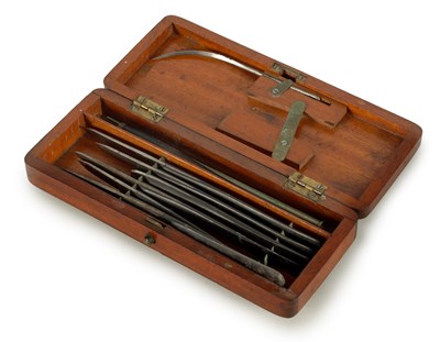 Lot 480 - A 19TH CENTURY MAHOGANY CASED SET OF SURGEON'S SCALPALS