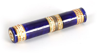 Lot 292 - A 19TH CENTURY FRENCH ROYAL BLUE PORCELAIN AND SILVER GILT METAL MOUNTED CYLINDRICAL CONTAINER