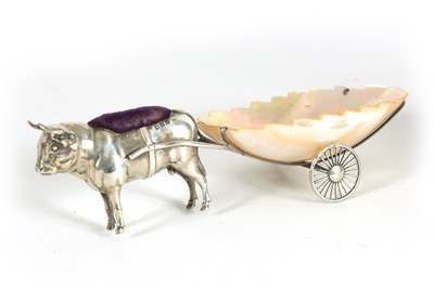 Lot 339 - AN UNUSUAL EDWARD VII SILVER AND MOTHER OF PEARL PIN CUSHION