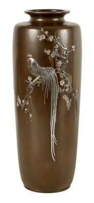 Lot 169 - A JAPANESE MEIJI PERIOD MIXED METAL AND PATINATED BRONZE TAPERING NOGAWA CABINET VASE