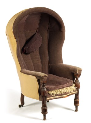 Lot 1179 - AN UNUSUAL WILLIAM IV MAHOGANY AND UPHOLSTERED DOME-TOP PORTERS CHAIR